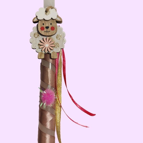 Easter candle with wooden lamb decoration and bag, new