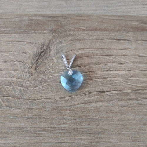 925 Silver Pendant with Turquoise Zircon Heart Shape like New