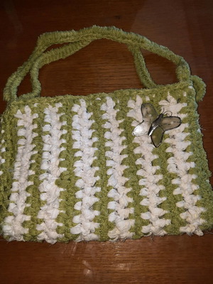 Handmade bag new from recycled olive green and white fabrics