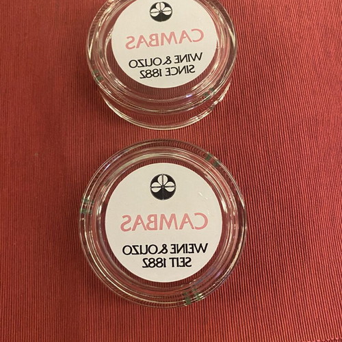 Cambas ashtrays like new, vintage Greek wine advertising set of 2