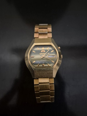 Orient Automatic 21 Jewels vintage watch used, gold plated green dial