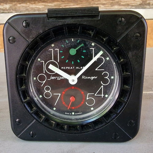 Jerger Ranger Wind Up Alarm Clock Black Analog Portable 4" like new