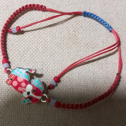 Macrame bracelet handmade, adjustable fit, red and turquoise