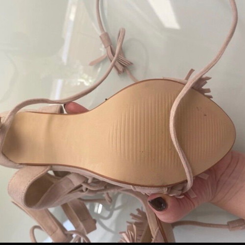 High Heeled Sandals with Fringes like new, beige, size 37