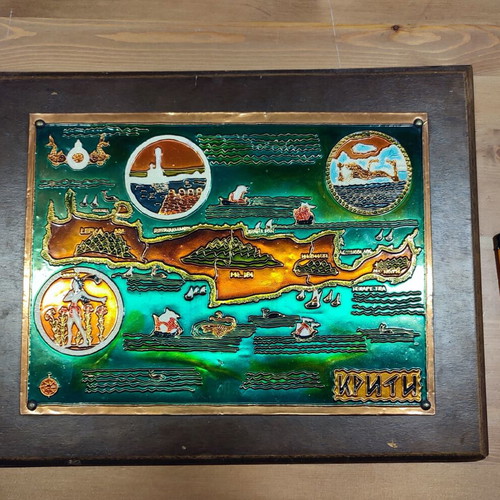 Vintage chalcography with Crete theme AETHRA used