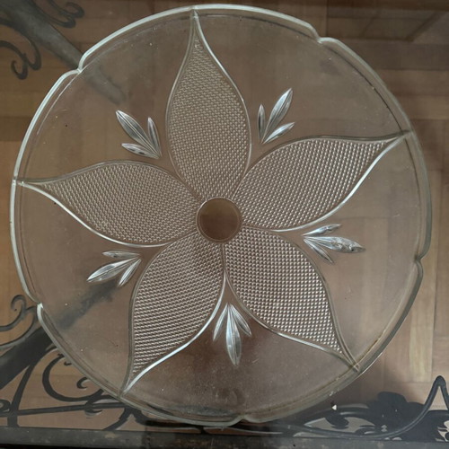 Glass vintage tart plate with embossed decorative pattern
