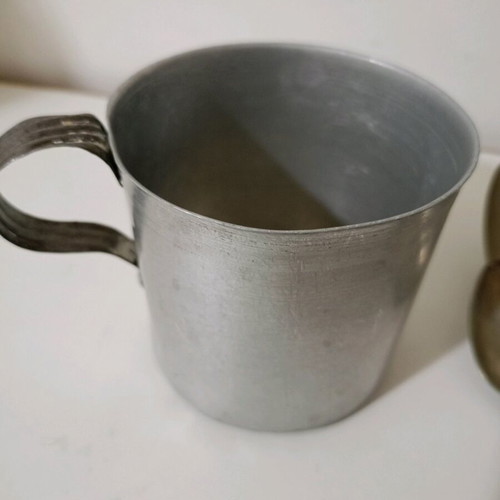 Soldier cup and 4 spoons used, alpaca Benendorf Baycher