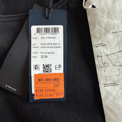 G-Star Raw 3301 Straight Jeans, black, size 32/34