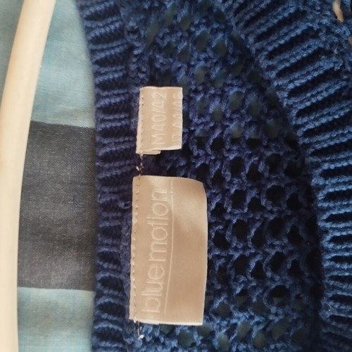 Machine-knit long sleeve sweater, blue, size M