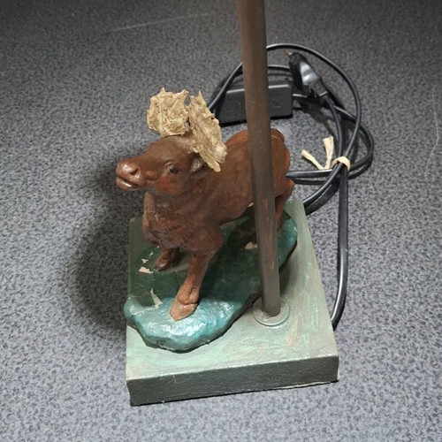Table lamp with moose figure and tulip glass shade like new