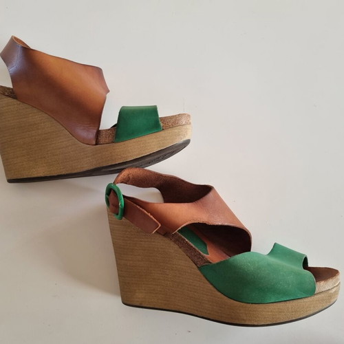 Yoshino platform sandals size 40 like new, brown and green