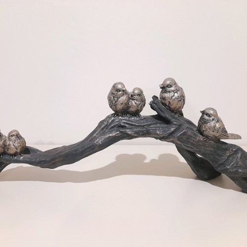 Decorative branch with birds like new, polyresin with bronze finish