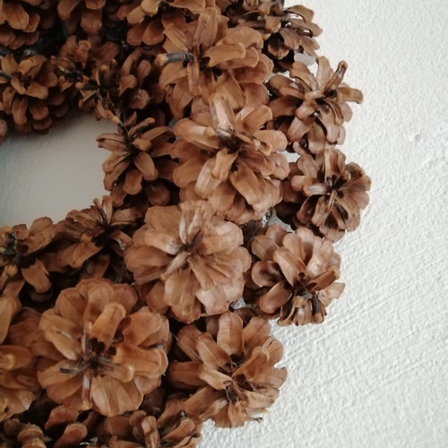 Wreath made of Greek opened pine cones used
