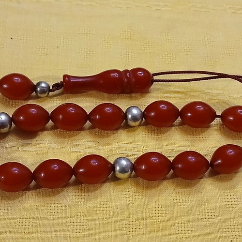 Komboloi mastic used, 14 mastic beads and 4 silver beads 925