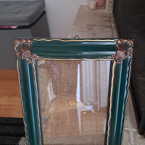 Vintage photo frame used, wooden with decorative details and glass 23x18
