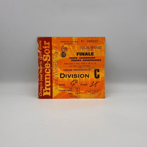 Cup Winners' Cup Final Ticket 1978 used Anderlecht vs Austria Wien