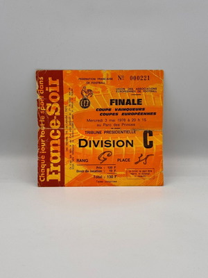 Cup Winners' Cup Final Ticket 1978 used Anderlecht vs Austria Wien
