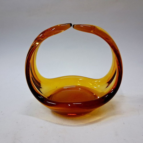 Handblown Glass Basket Amber Gradient Decorative Art Form like new