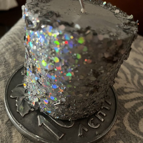 Decorative candles silver with iridescent elements, set of 2 medium size