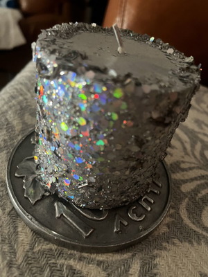 Decorative candles silver with iridescent elements, set of 2 medium size