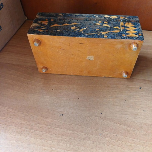 Vintage handmade wooden box used with green felt lining
