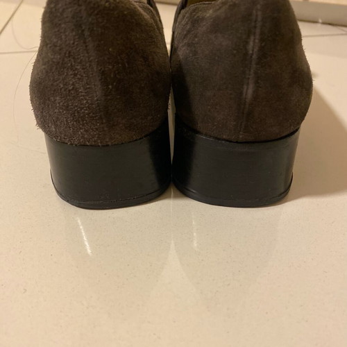 Salvatore Ferragamo gray moccasins like new with silver buckle