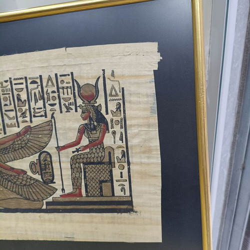 Egyptian Papyrus Thea Isida with Frame used, 50.5 x 42 cm