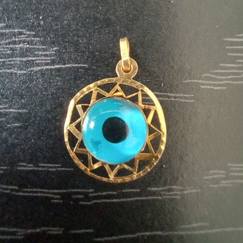 Vintage Gold K14 Evil Eye Pendant used, double-sided, 0.9g