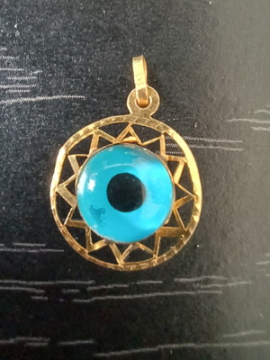 Vintage Gold K14 Evil Eye Pendant used, double-sided, 0.9g
