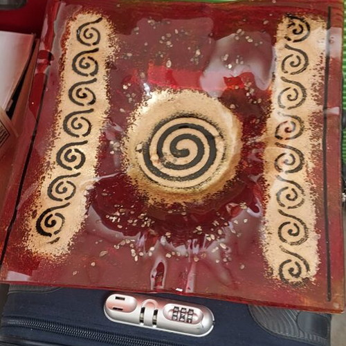 Handmade glass platter like new for decoration