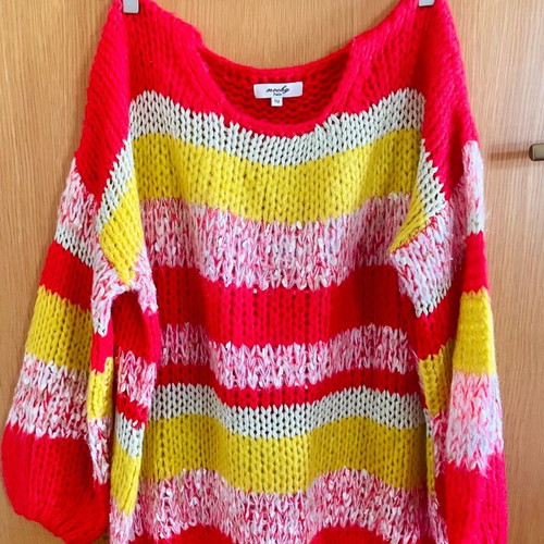 Knitted multicolor sweater one size made of soft yarn
