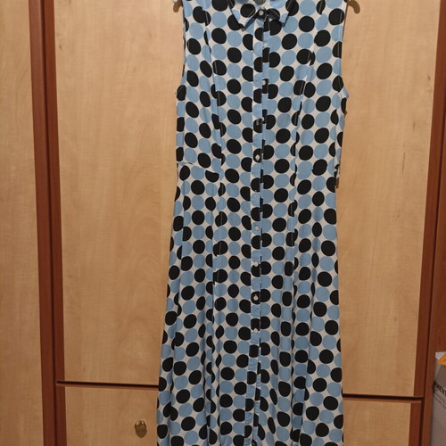 Semi-fitted midi dress, small, white and blue
