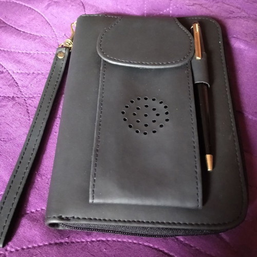 Organizer wallet case with multiple pockets black leatherette new