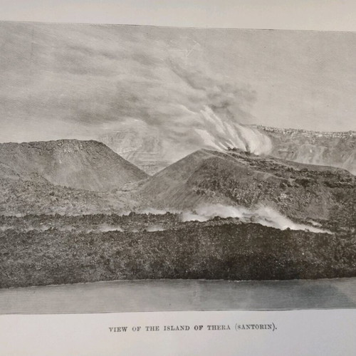 1890 Santorini Volcano Eruption Used Woodcut 25x18cm