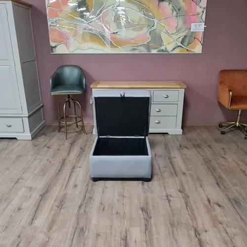 Gray leather stool with storage function new, artificial leather