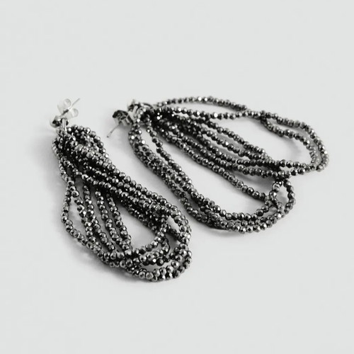 MNG earrings with beads, new, black and silver