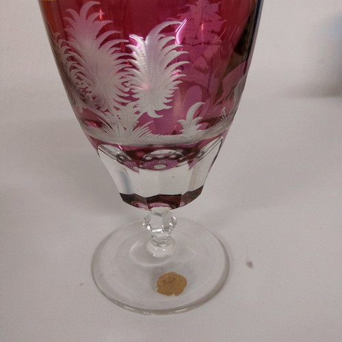 Bohemian vintage glass 16 cm ruby hand-cut like new
