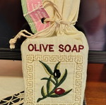 Traditional Greek Olive Oil Soap in Embroidered Cotton Pouch like new