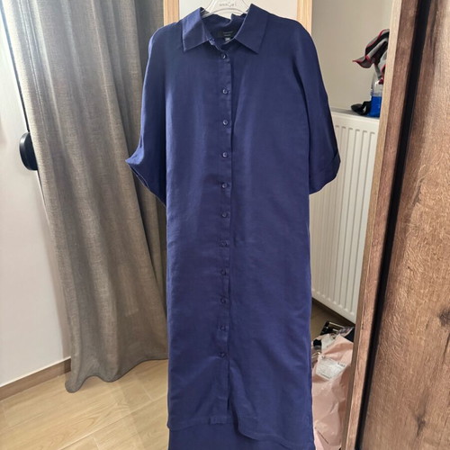 Long linen dress blue like new, size S/M, brand Manor