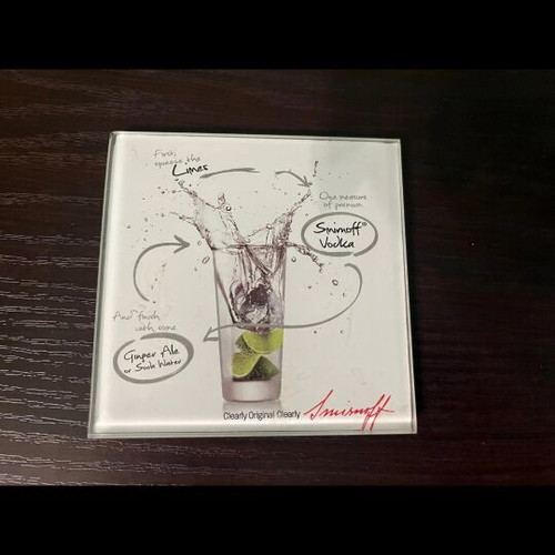 Set of 4 glass coasters used with Smirnoff vodka design
