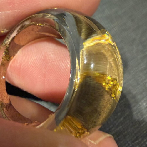 Clear resin ring with gold patterns, size 17