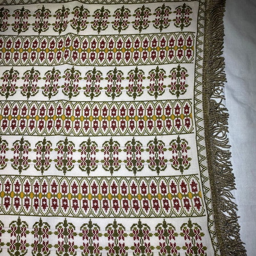 Set of 2 vintage handmade embroidered table runners with fringes