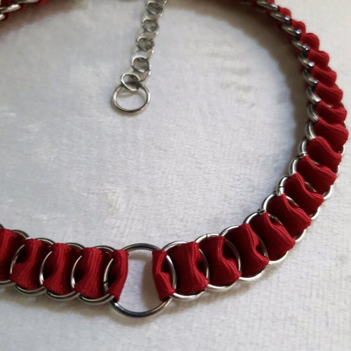 Red Woven Chain Choker with Stainless Steel Handmade