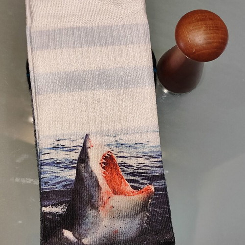 Stance Landlord Crew socks with great white shark design, large 43-46