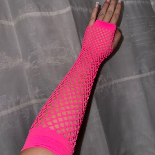 Pink fishnet gloves in excellent condition