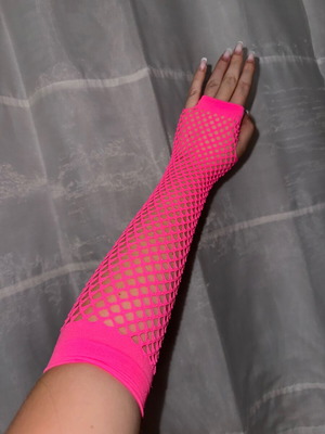 Pink fishnet gloves in excellent condition