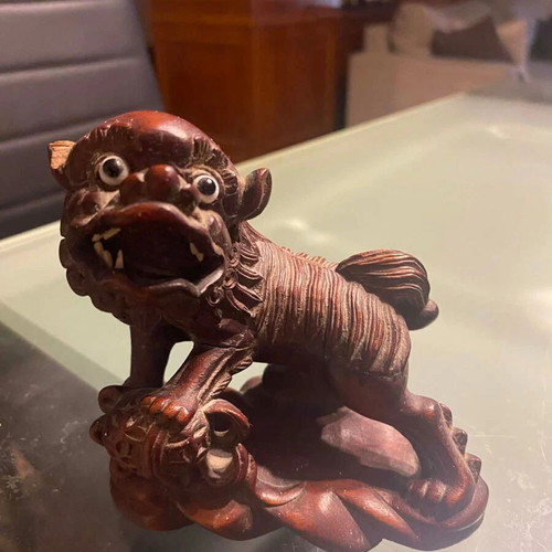 Chinese Foo Dog statue used, 19th century with detailed carvings