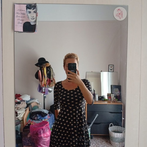 Mini casual dress, black and white polka dots