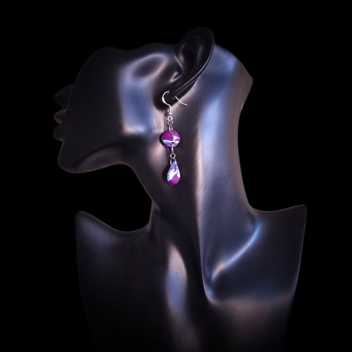 Handmade earrings from recycled plastic, purple and blue, new