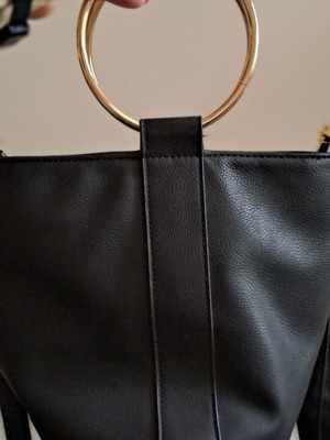 Bucket bag black faux leather with metal rings like new